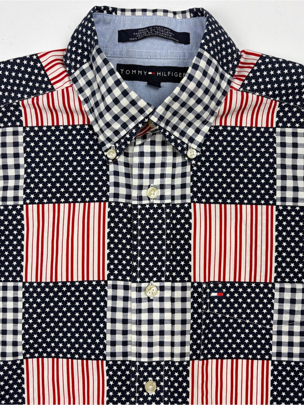 Tommy Hilfiger Patriotic Patchwork Button Down Shirt USA Flag Y2K 2001 Small